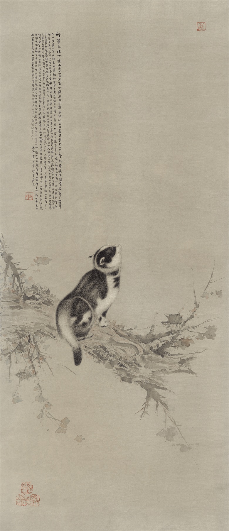 20260210177070910562.jpg 《古木狸影》 126x54.5cm 纸本设色 2019 刘万鸣.jpg