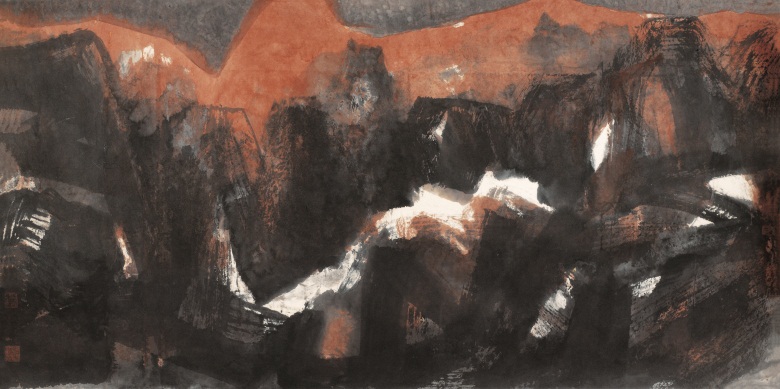 09 博峰日照 纸本水墨 122cm×247.5cm 1995年 中国美术馆藏.jpg