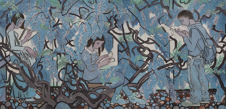 《紫藤下》水墨纸本设色 250cmx501cm 2017年.jpg