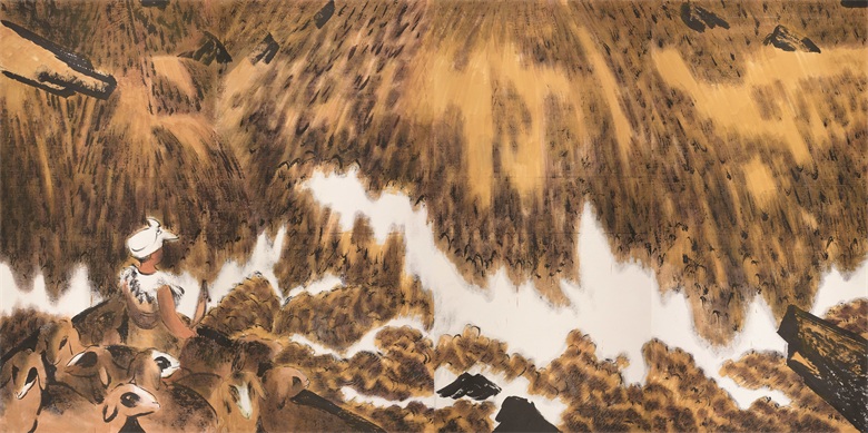 《金色童年》纸本水墨设色 250cmx501cm 2017年 .jpg