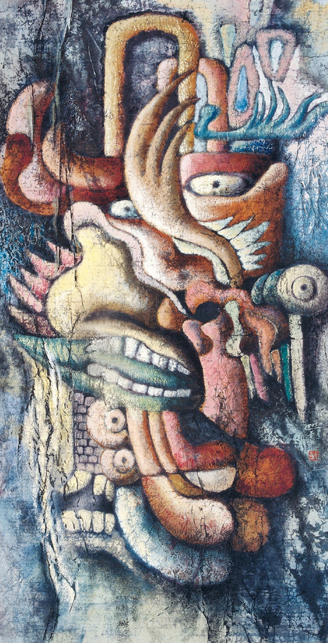 20260417177639607768.jpg 《生灵的交响》纸本丙烯画 143x74cm 1995年.jpg