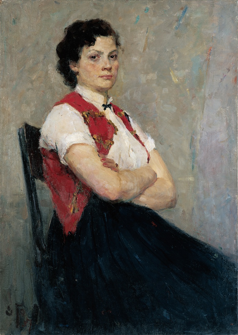 20260511177847174735.jpg 1956年《穿红色背心的妇女》97X69cm 布面油画.jpg