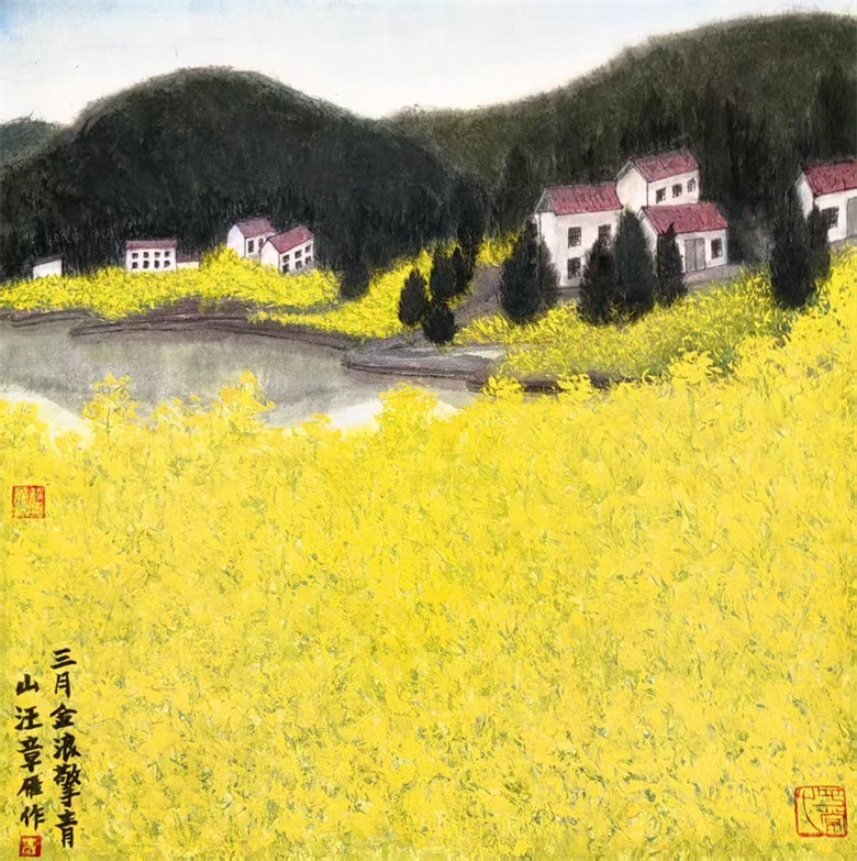 20260603178046772521.jpg 《三月金浪擎青山》尺寸:50x50 cm材质:生宣 2026年3月.jpg
