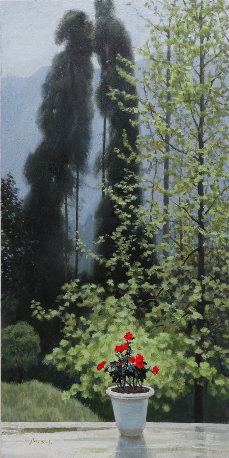 20260625178235917862.jpg 7.《别问花儿为谁红》 布面油画 160×80cm 2015.JPG