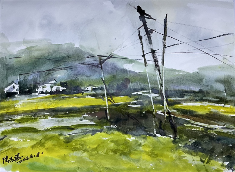 20260626178244045097.jpg 《一夜春雨润兰田》 78x56cm 水彩画.jpg