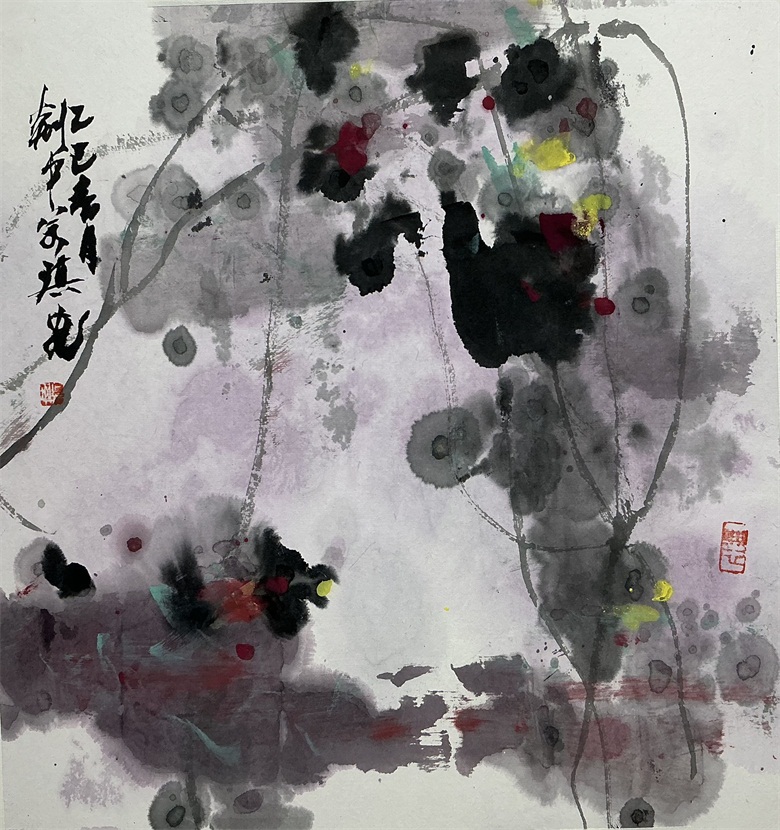 20260626178244076493.jpg 《藤花半枝夜来雨》 68x68cm 中国画.jpg