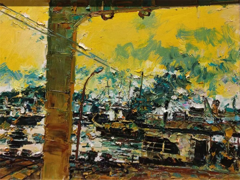 1723445629940158.jpg 19. 《码头》 许江 布面油画 50cmx70cm 2002年.jpg