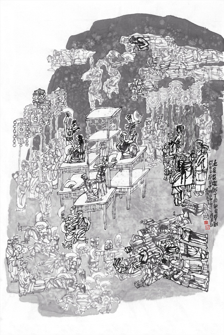 1559545705565970.jpg 土家花灯戏 136×68cm 纸本水墨 2017年.jpg