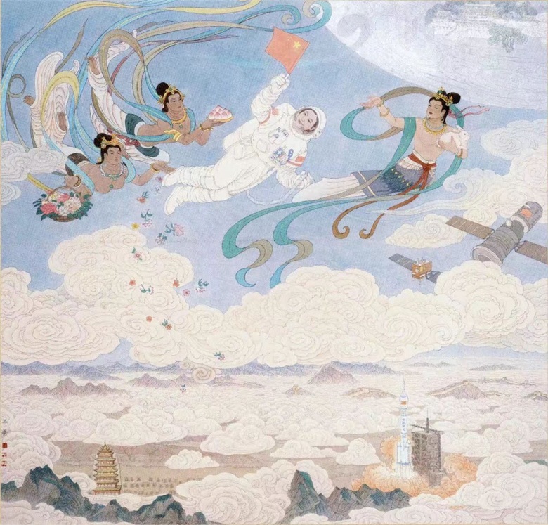 20260827178779648854.jpg 《相约太空——中华飞天圆梦赞》 166cm×160cm 中国画 2015年 2016年入选建党95周年全国美展 2017年入选中国工笔画学会成立30周年名家学术邀请展.jpg